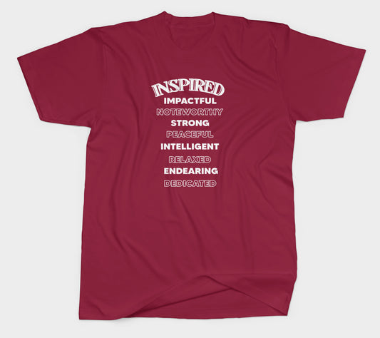 INSPIRED Short Sleeve T-Shirt – Wear It. Live It. Give Back. (MAROON)